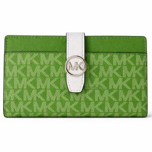 NWOT Authentic Michael Kors Green Wallet White Strap Wallet Medium size